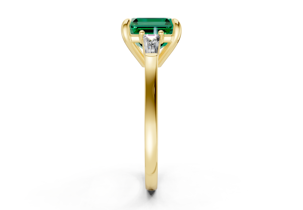 Isla Emerald Gemstone Three Stone Asscher Cut 1.8mm Engagement Ring
