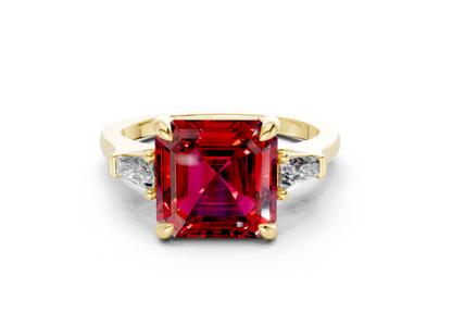 Isla Ruby Gemstone Three Stone Asscher Cut 1.8mm Engagement Ring