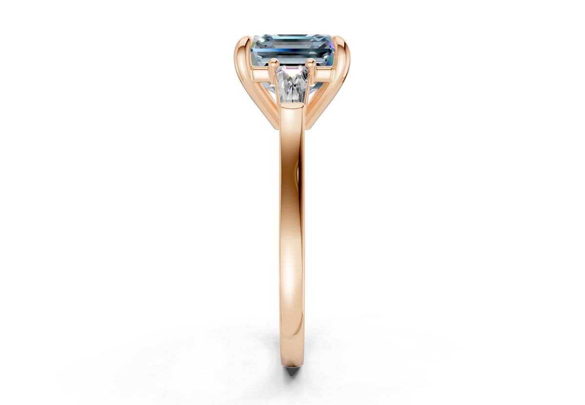 Isla Blue Diamond Three Stone Asscher Cut 1.8mm Engagement Ring