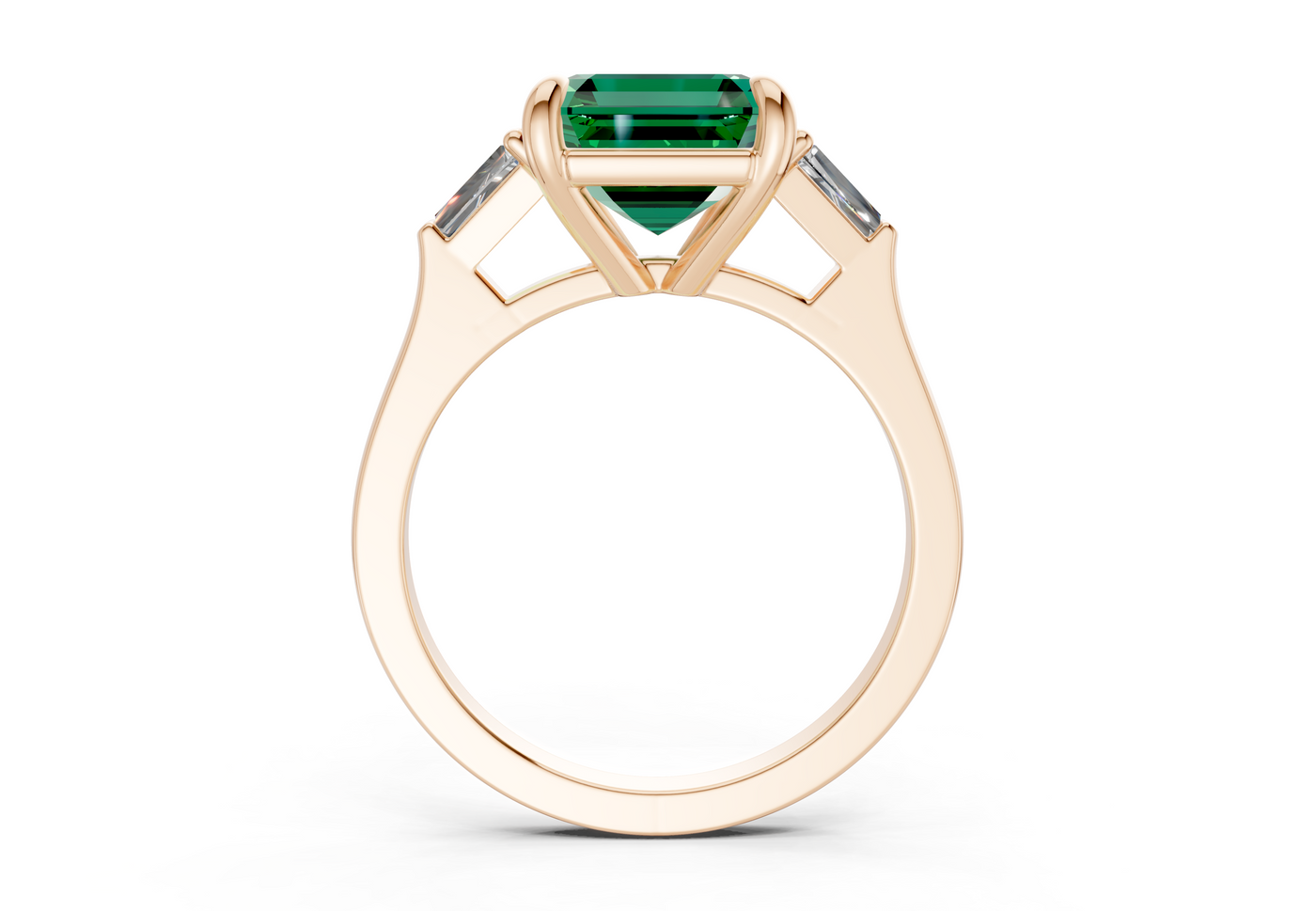 Isla Emerald Gemstone Three Stone Asscher Cut 1.8mm Engagement Ring