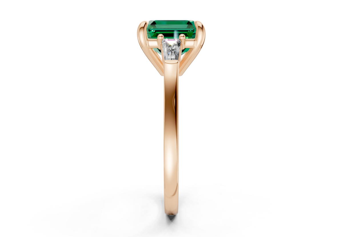 Isla Emerald Gemstone Three Stone Asscher Cut 1.8mm Engagement Ring