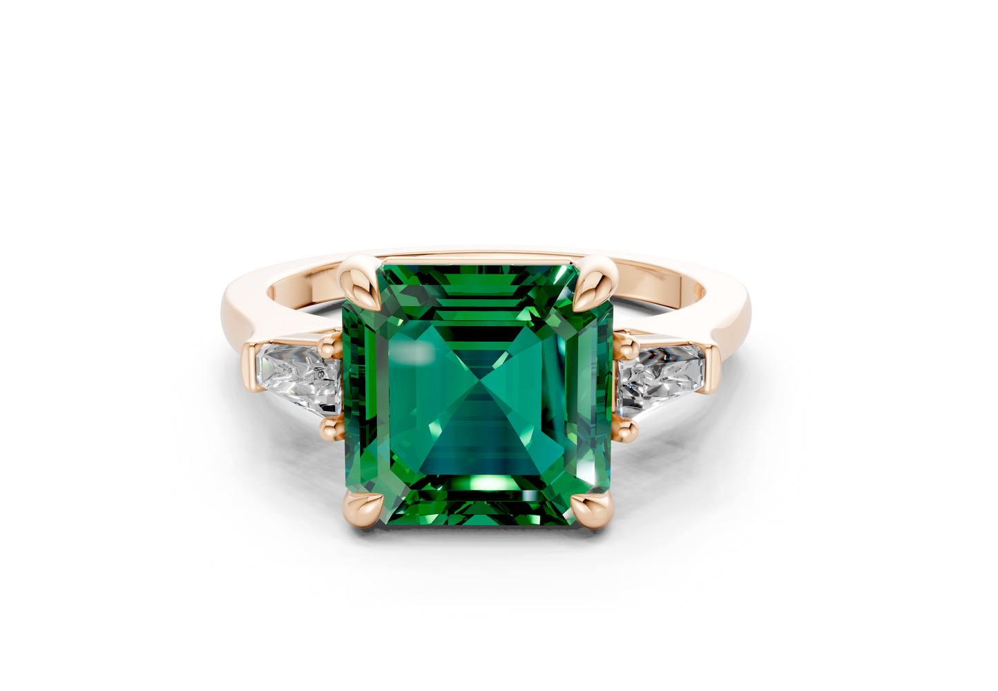Isla Emerald Gemstone Three Stone Asscher Cut 1.8mm Engagement Ring
