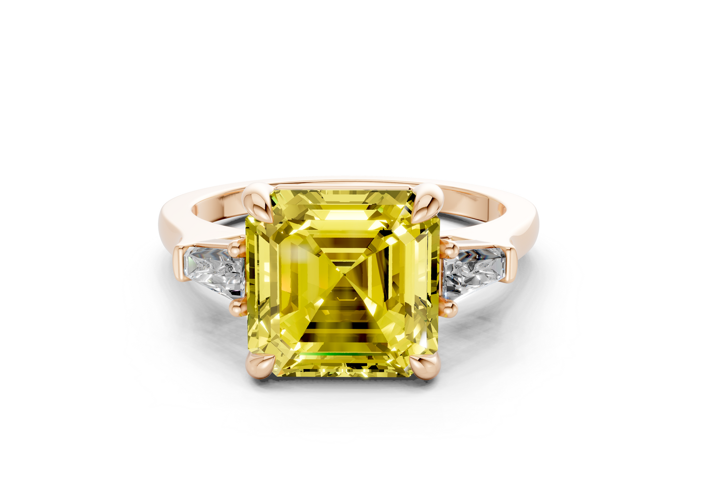 Isla Yellow Diamond Three Stone Asscher Cut 1.8mm Engagement Ring