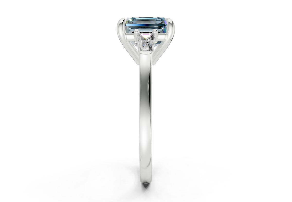 Isla Blue Diamond Three Stone Asscher Cut 1.8mm Engagement Ring