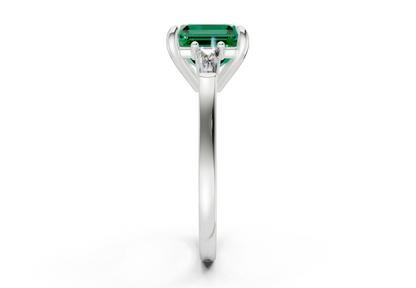 Isla Emerald Gemstone Three Stone Asscher Cut 1.8mm Engagement Ring