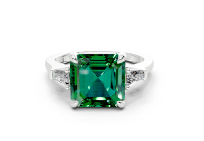 Isla Emerald Gemstone Three Stone Asscher Cut 1.8mm Engagement Ring