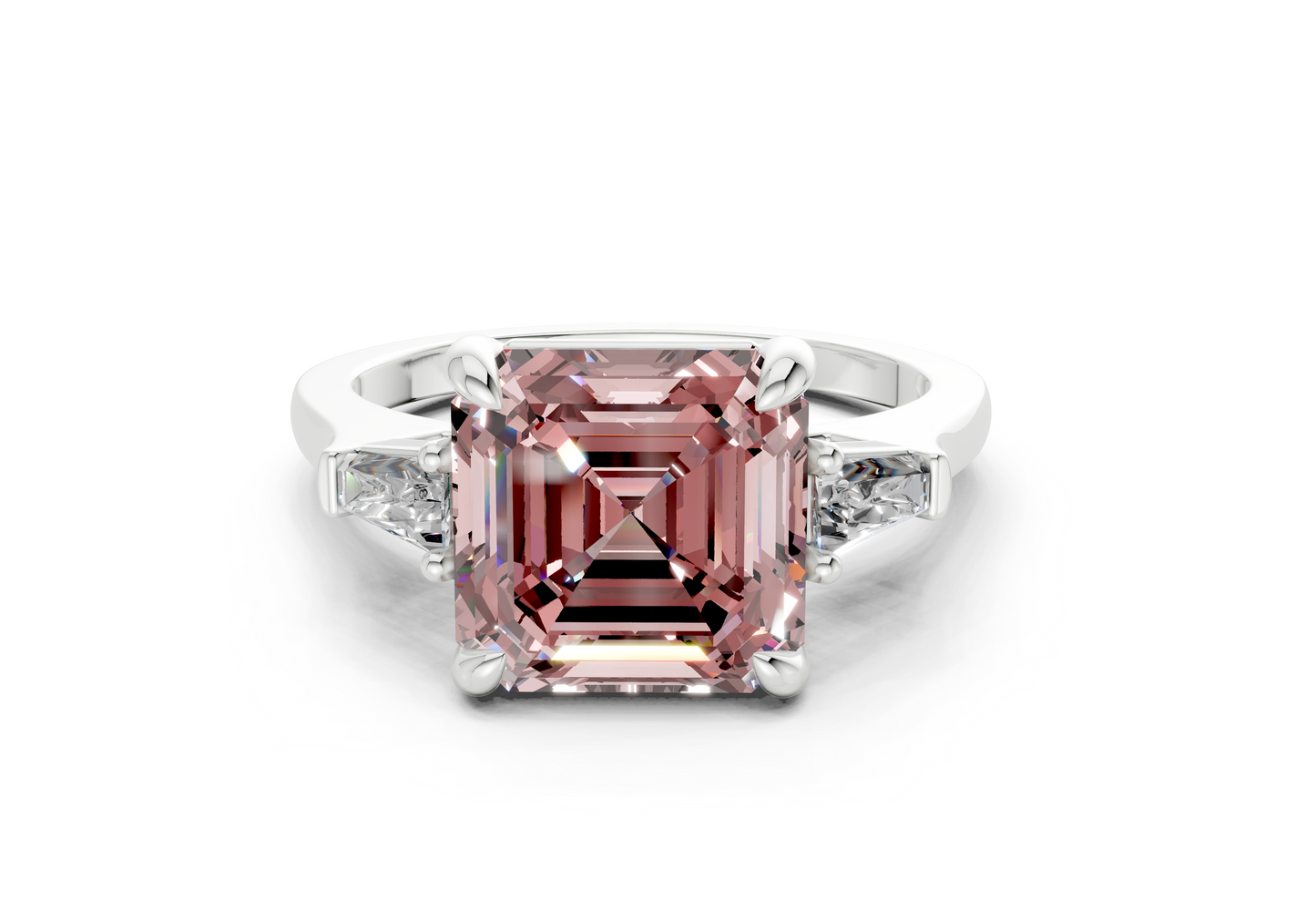 Isla Pink Diamond Three Stone Asscher Cut 1.8mm Engagement Ring