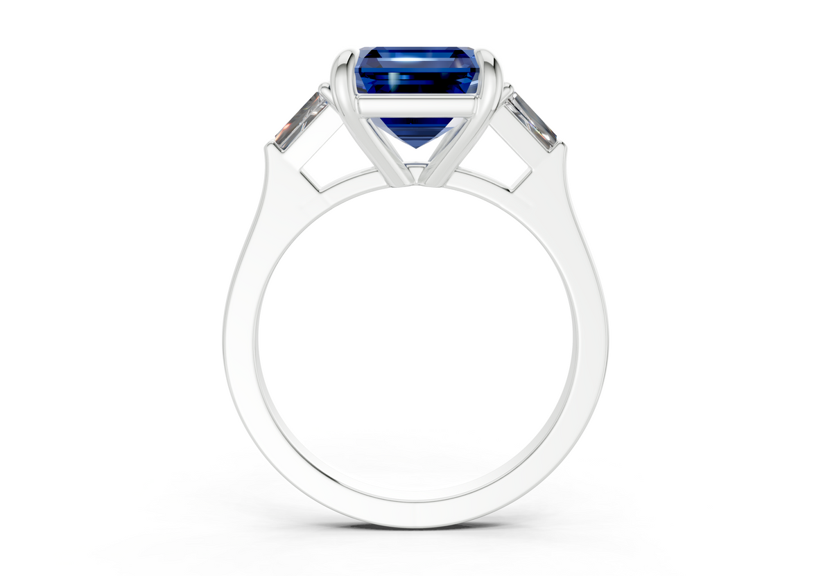 Isla Sapphire Gemstone Three Stone Asscher Cut 1.8mm Engagement Ring