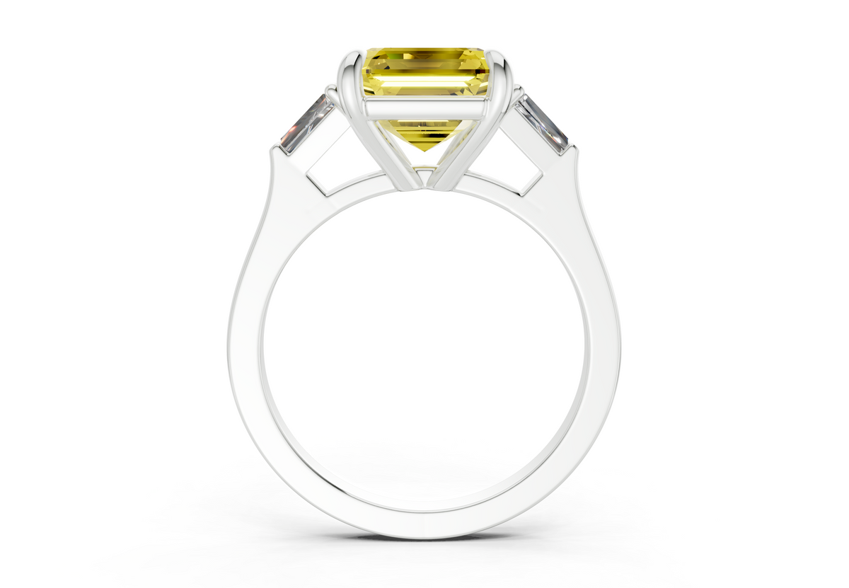 Isla Yellow Diamond Three Stone Asscher Cut 1.8mm Engagement Ring