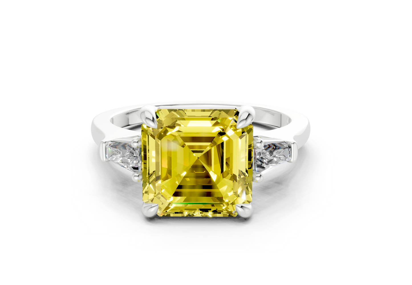 Isla Yellow Diamond Three Stone Asscher Cut 1.8mm Engagement Ring
