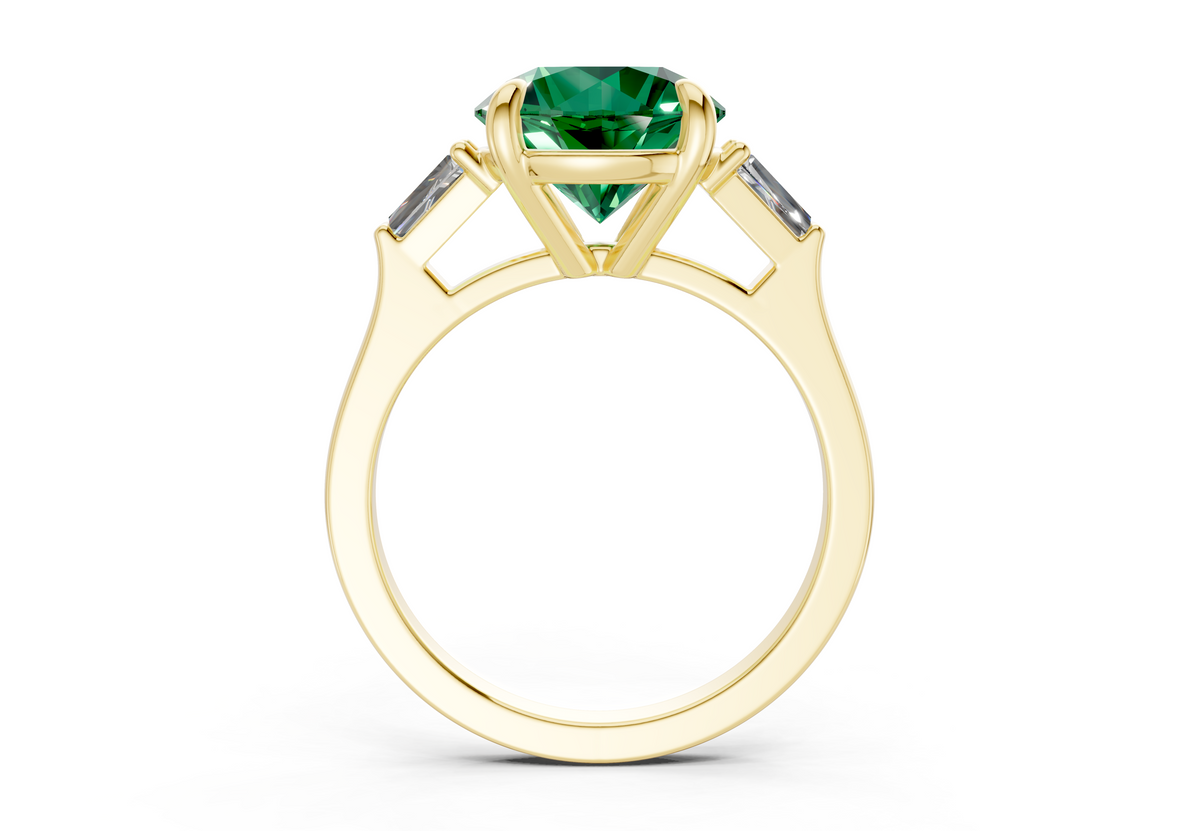 Isla Emerald Gemstone Three Stone Round Cut 1.8mm Engagement Ring