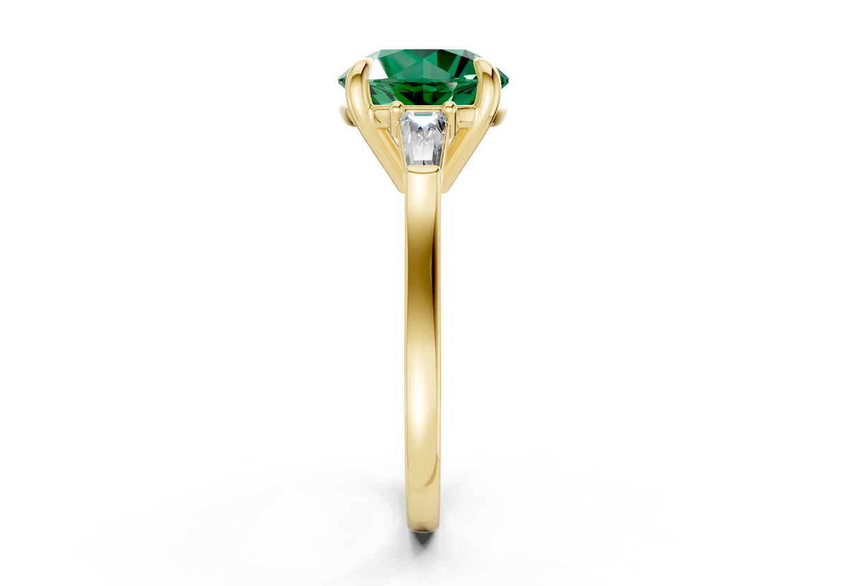 Isla Emerald Gemstone Three Stone Round Cut 1.8mm Engagement Ring