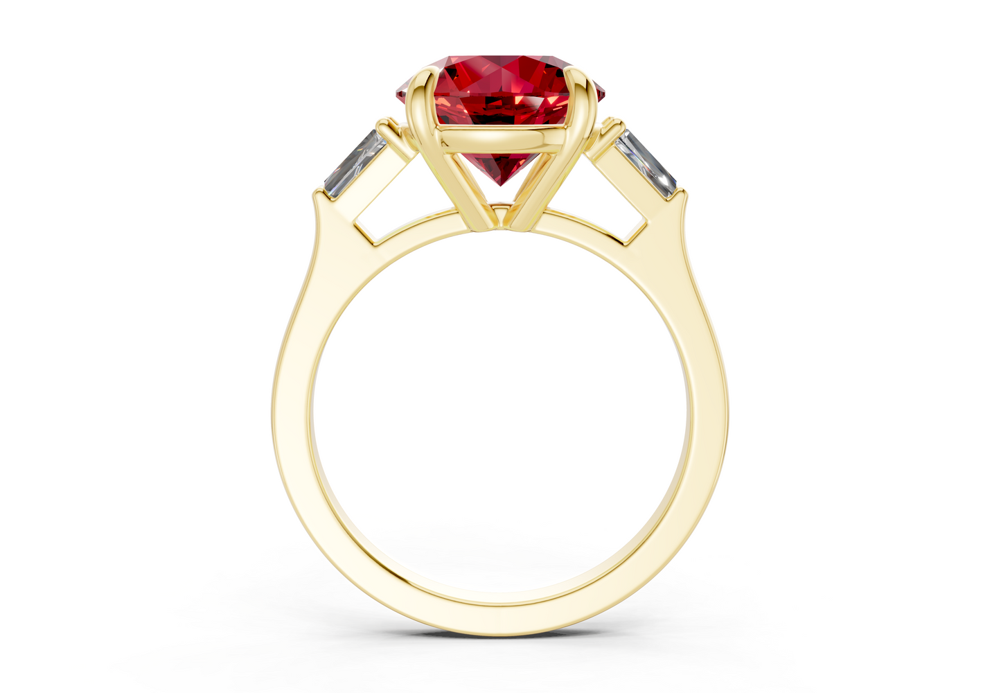 Isla Ruby Gemstone Three Stone Round Cut 1.8mm Engagement Ring