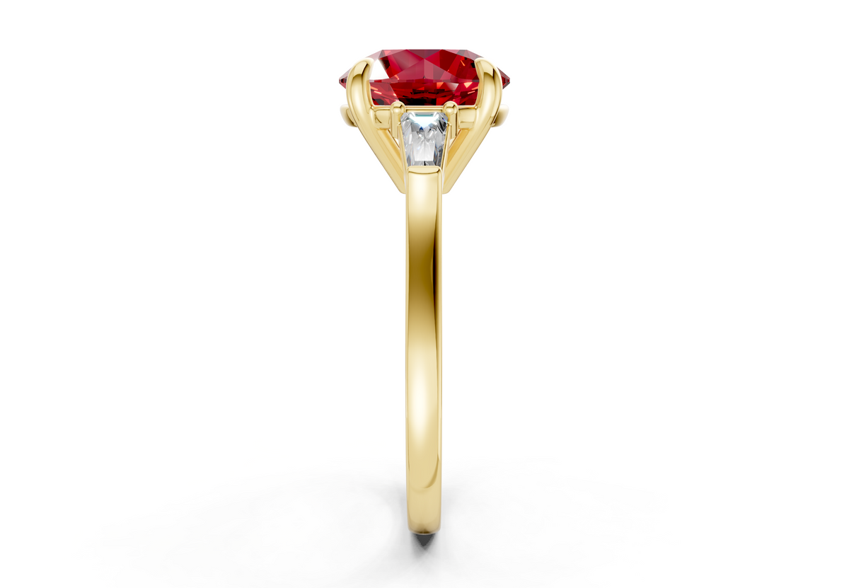 Isla Ruby Gemstone Three Stone Round Cut 1.8mm Engagement Ring