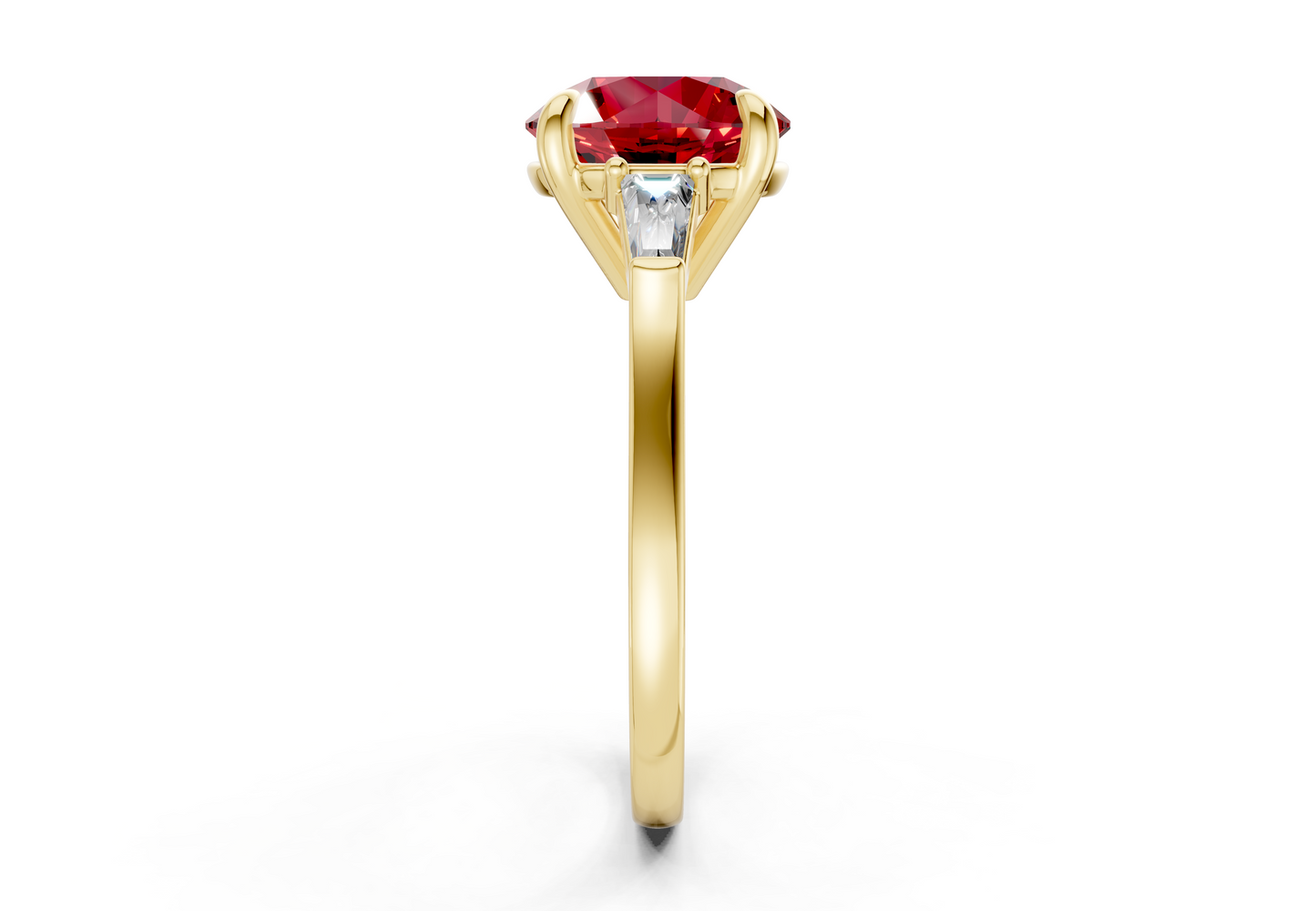 Isla Ruby Gemstone Three Stone Round Cut 1.8mm Engagement Ring