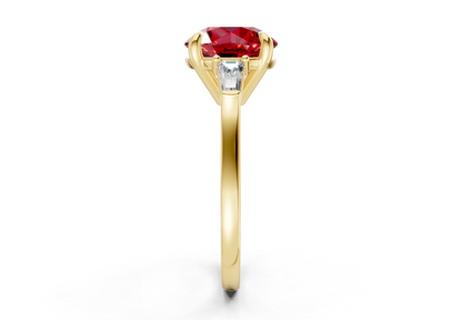 Isla Ruby Gemstone Three Stone Round Cut 1.8mm Engagement Ring