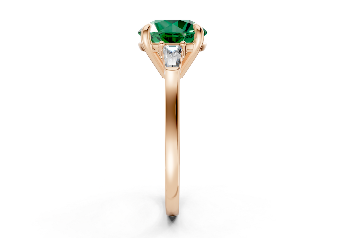 Isla Emerald Gemstone Three Stone Round Cut 1.8mm Engagement Ring
