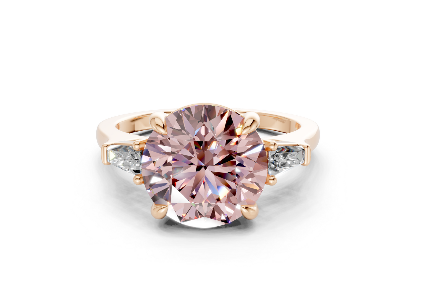Isla Pink Diamond Three Stone Round Cut 1.8mm Engagement Ring
