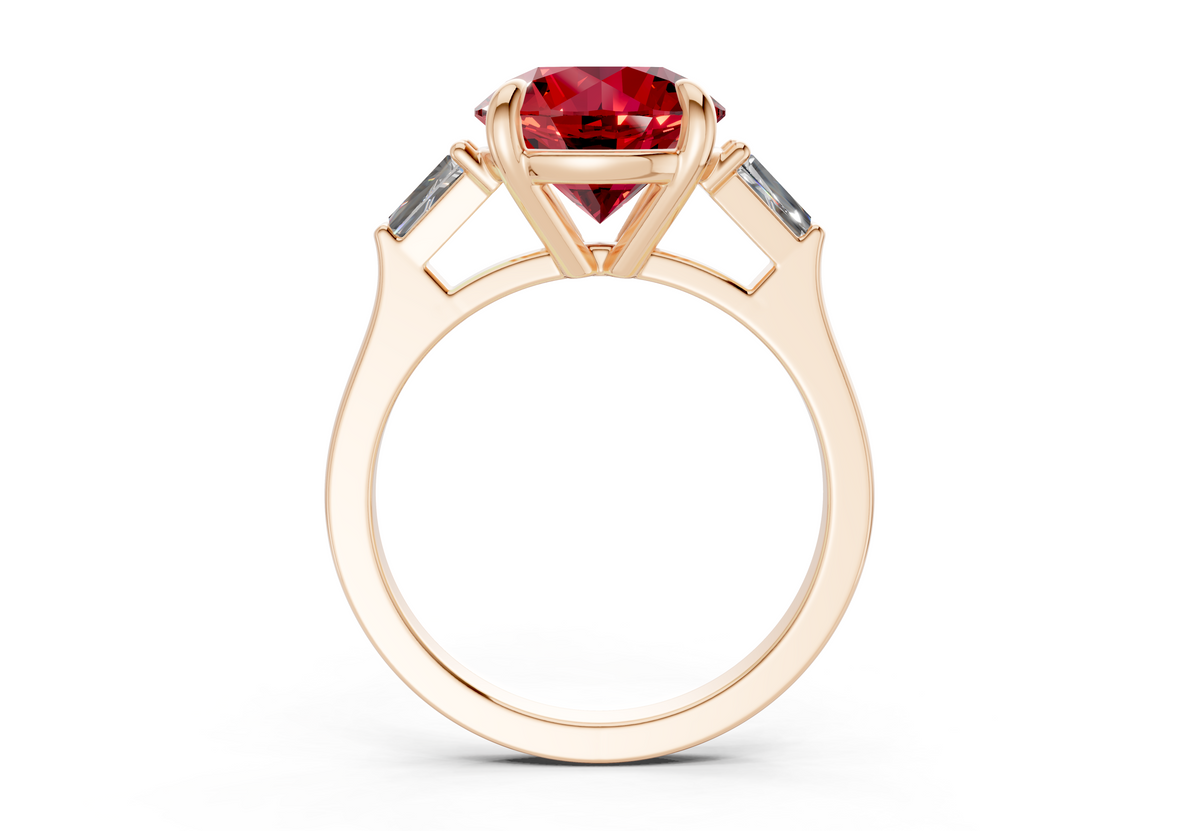 Isla Ruby Gemstone Three Stone Round Cut 1.8mm Engagement Ring