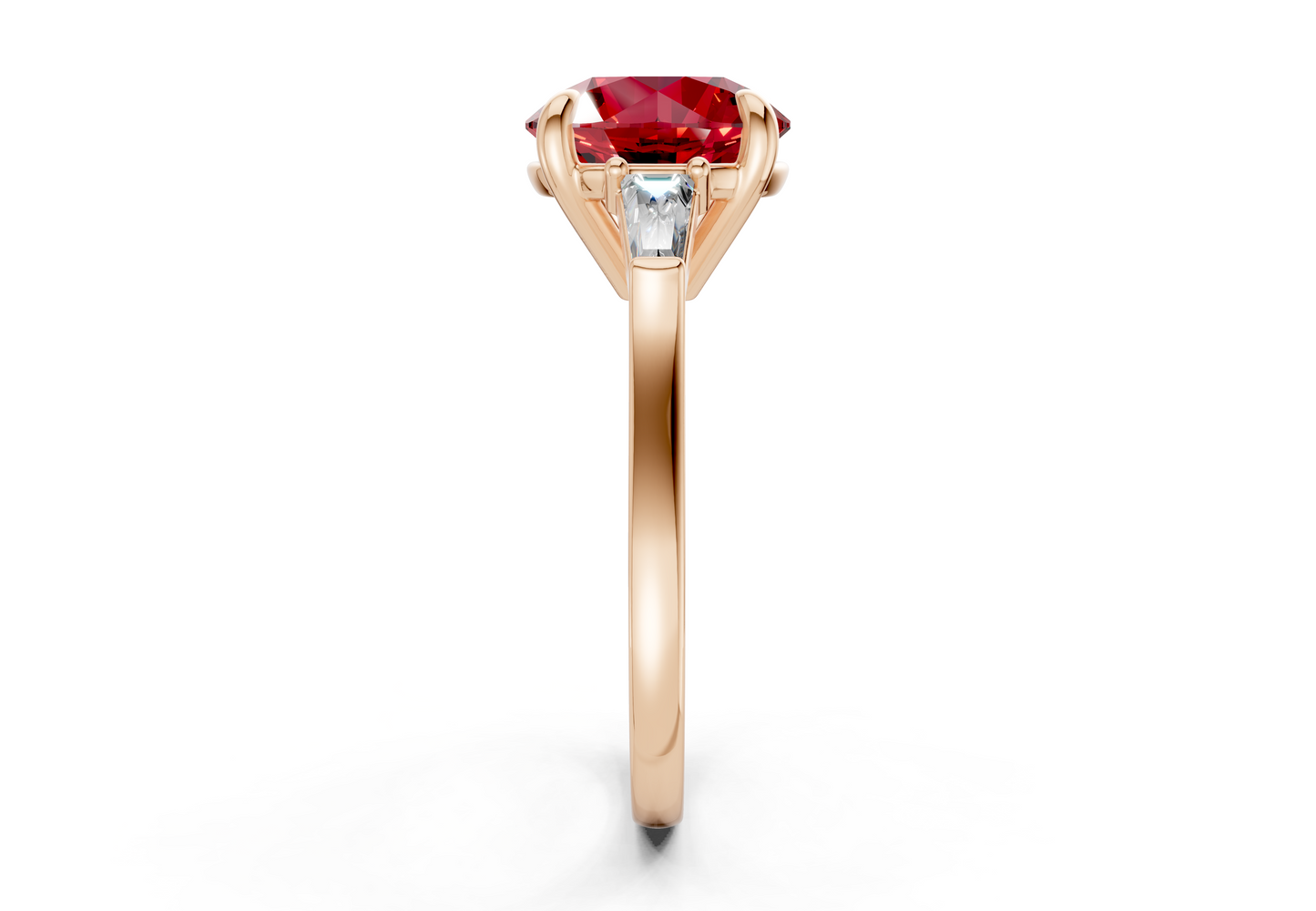Isla Ruby Gemstone Three Stone Round Cut 1.8mm Engagement Ring