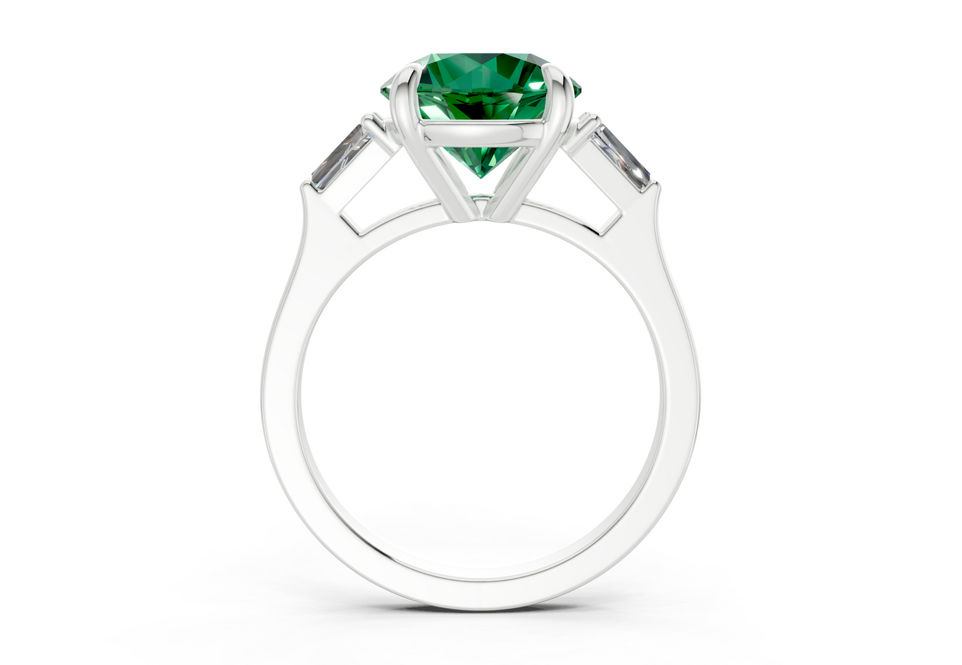 Isla Emerald Gemstone Three Stone Round Cut 1.8mm Engagement Ring