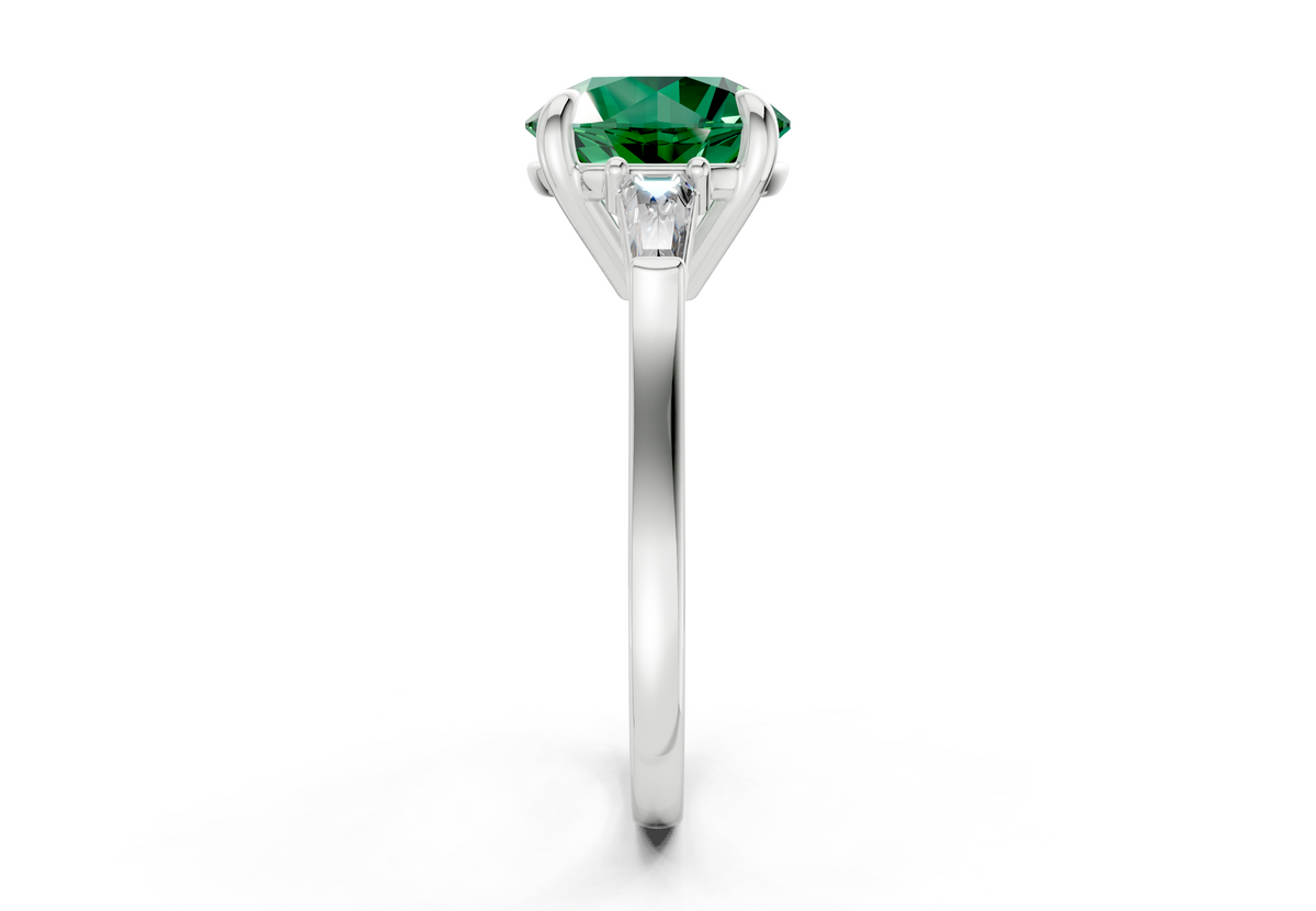 Isla Emerald Gemstone Three Stone Round Cut 1.8mm Engagement Ring