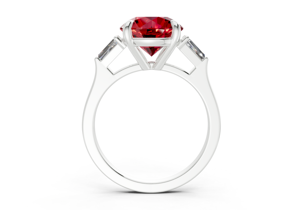Isla Ruby Gemstone Three Stone Round Cut 1.8mm Engagement Ring