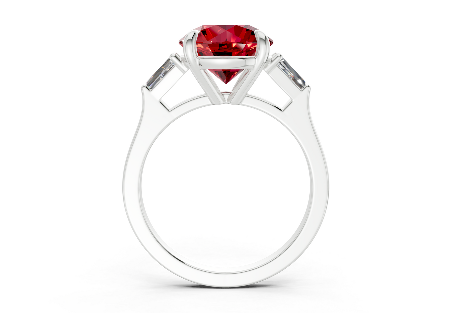 Isla Ruby Gemstone Three Stone Round Cut 1.8mm Engagement Ring