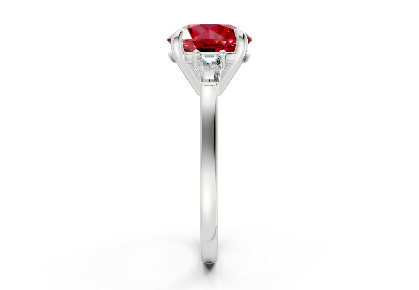 Isla Ruby Gemstone Three Stone Round Cut 1.8mm Engagement Ring