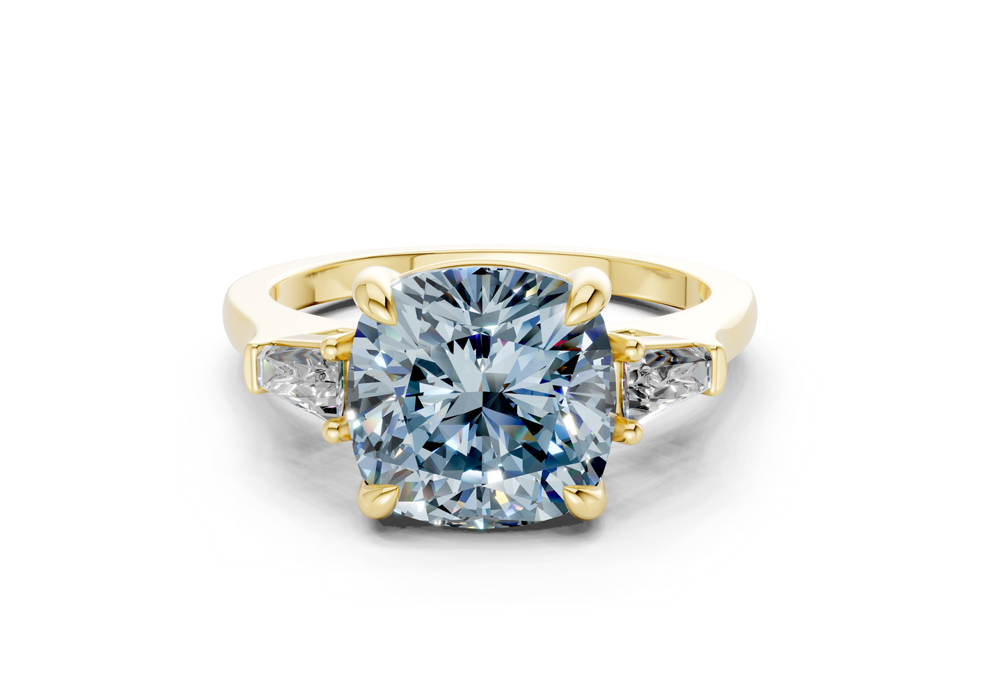 Isla Blue Diamond Three Stone Cushion Square Cut 1.8mm Engagement Ring