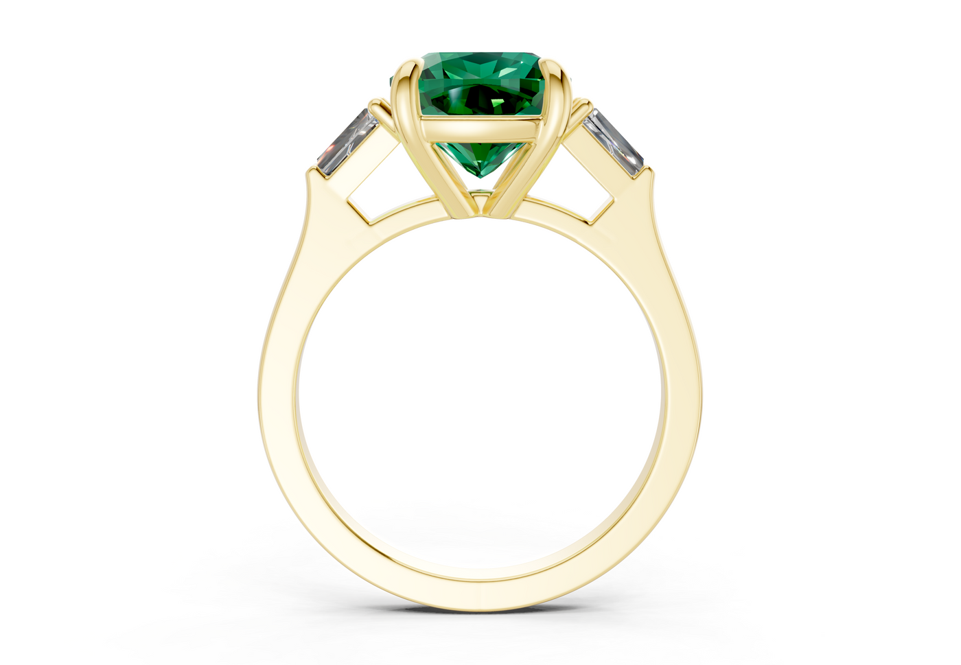 Isla Emerald Gemstone Three Stone Cushion Square Cut 1.8mm Engagement Ring