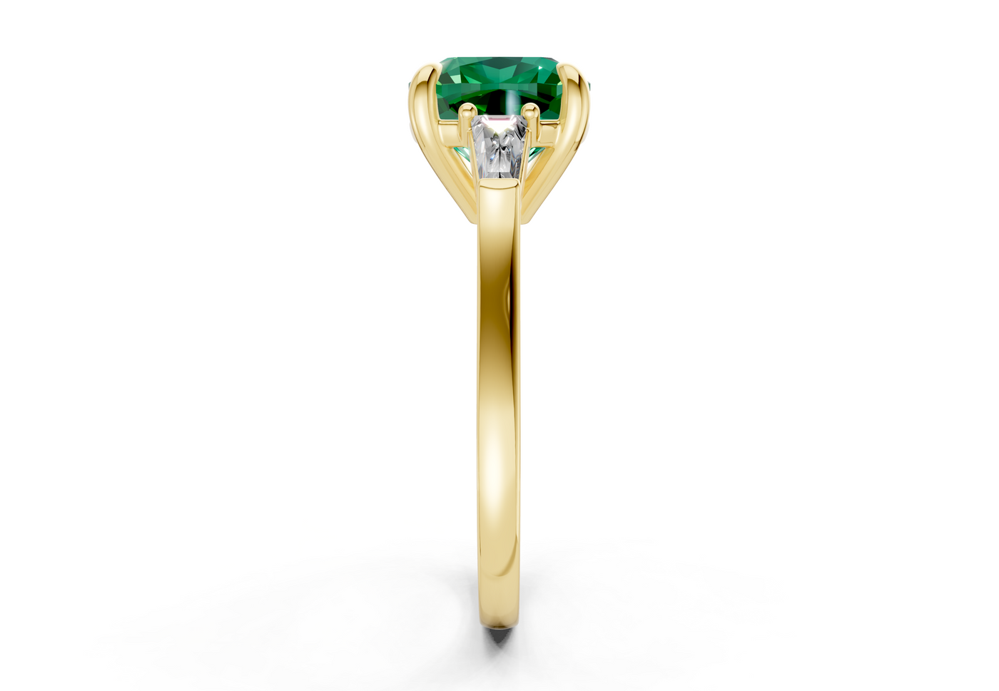 Isla Emerald Gemstone Three Stone Cushion Square Cut 1.8mm Engagement Ring