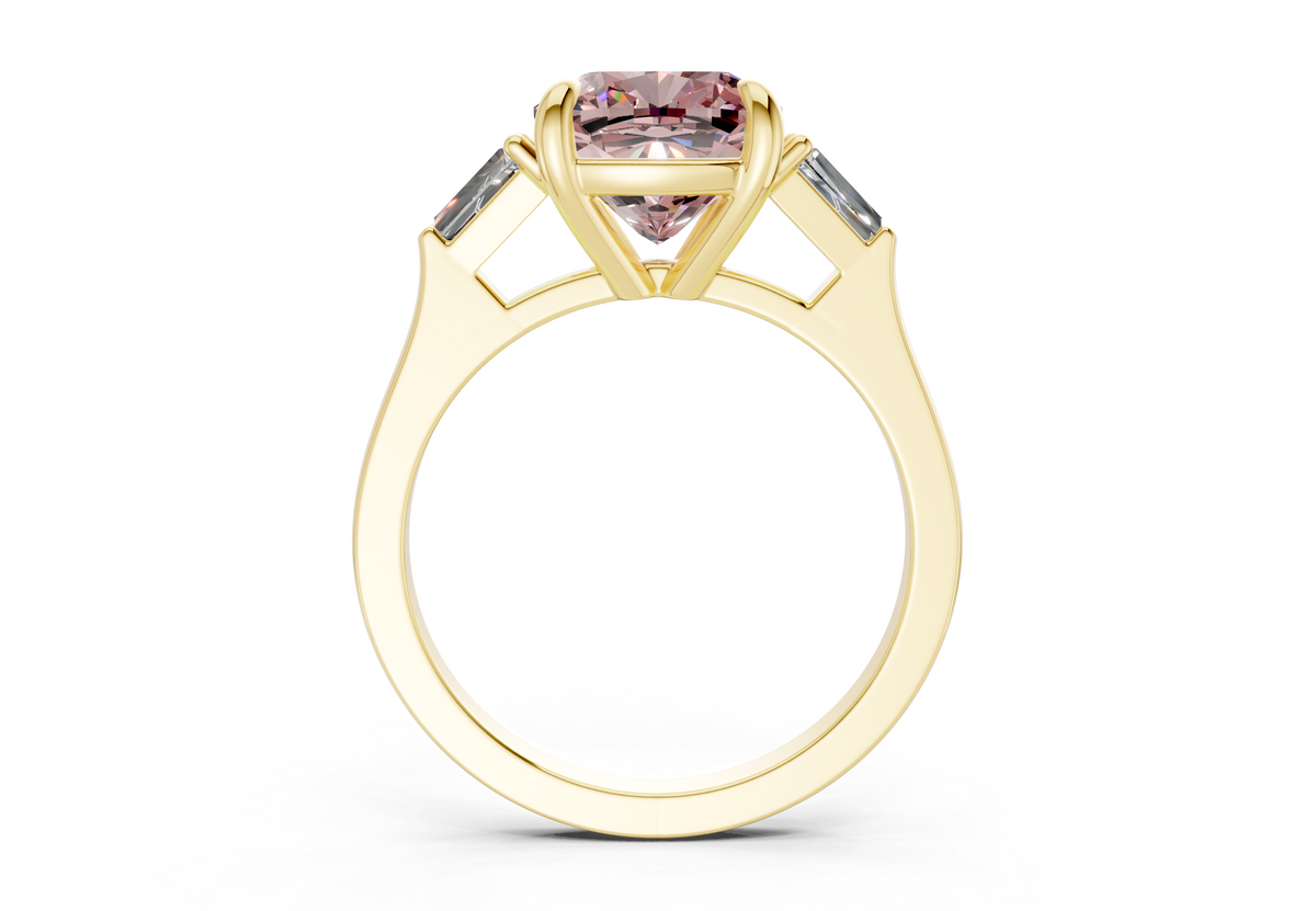 Isla Pink Diamond Three Stone Cushion Square Cut 1.8mm Engagement Ring
