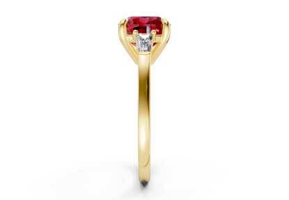 Isla Ruby Gemstone Three Stone Cushion Square Cut 1.8mm Engagement Ring