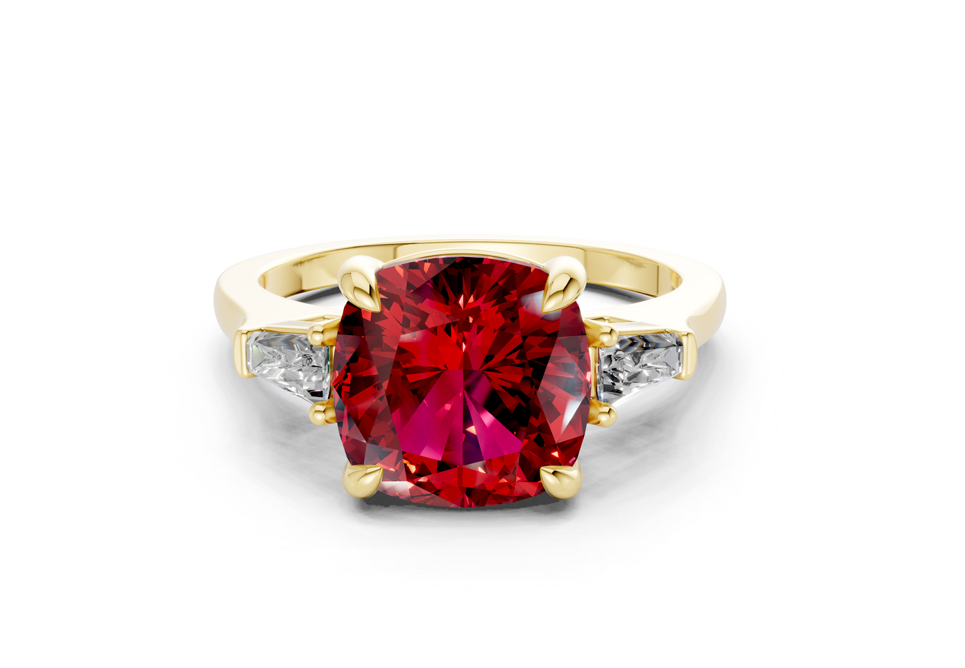 Isla Ruby Gemstone Three Stone Cushion Square Cut 1.8mm Engagement Ring