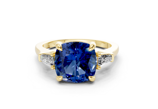 Isla Sapphire Gemstone Three Stone Cushion Square Cut 1.8mm Engagement Ring
