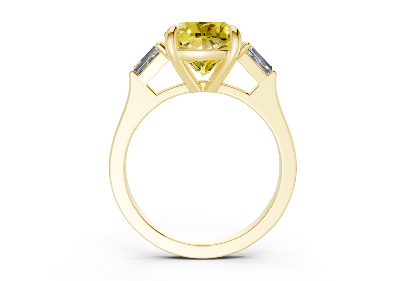 Isla Yellow Diamond Three Stone Cushion Square Cut 1.8mm Engagement Ring