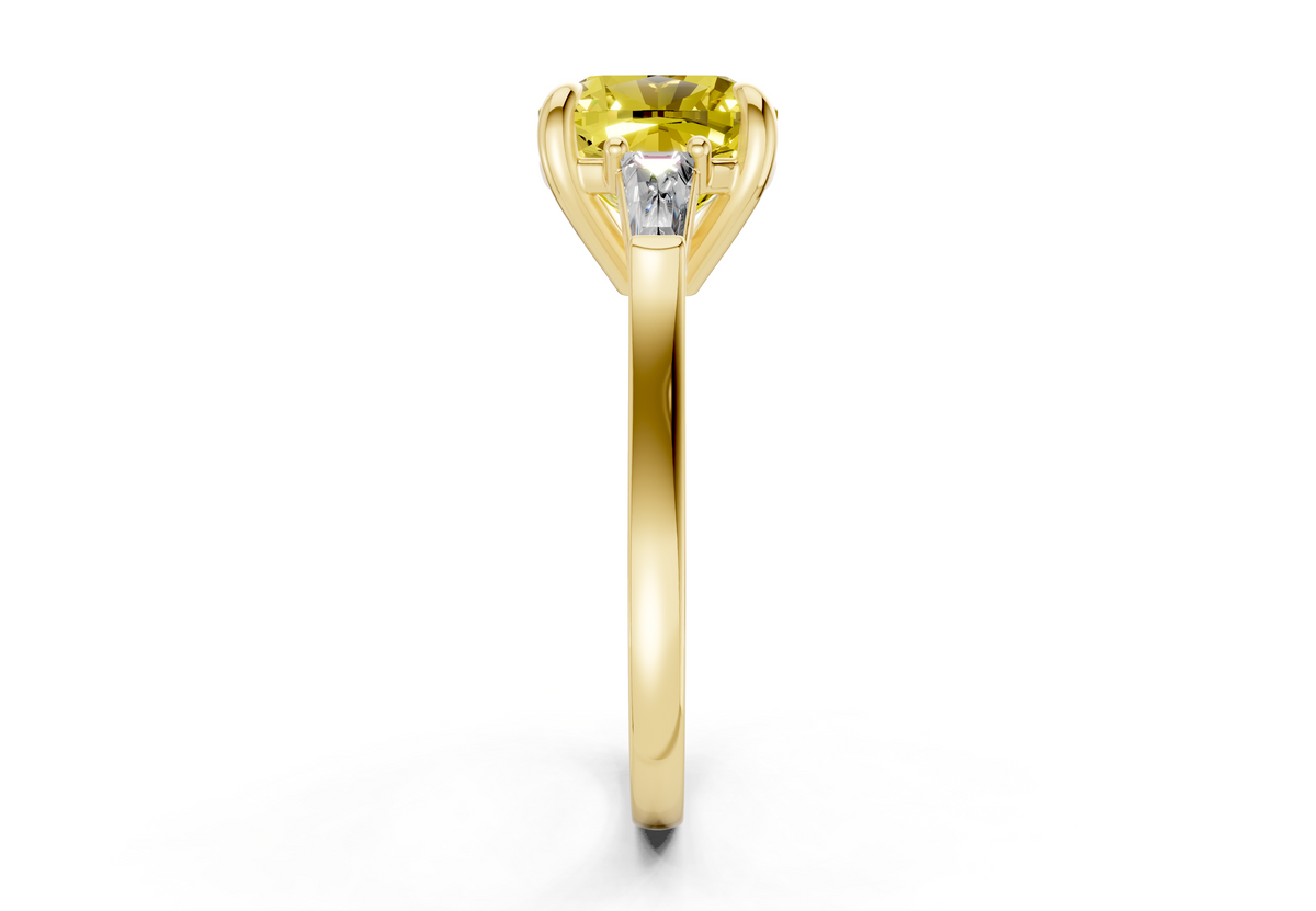 Isla Yellow Diamond Three Stone Cushion Square Cut 1.8mm Engagement Ring