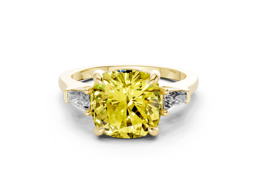 Isla Yellow Diamond Three Stone Cushion Square Cut 1.8mm Engagement Ring