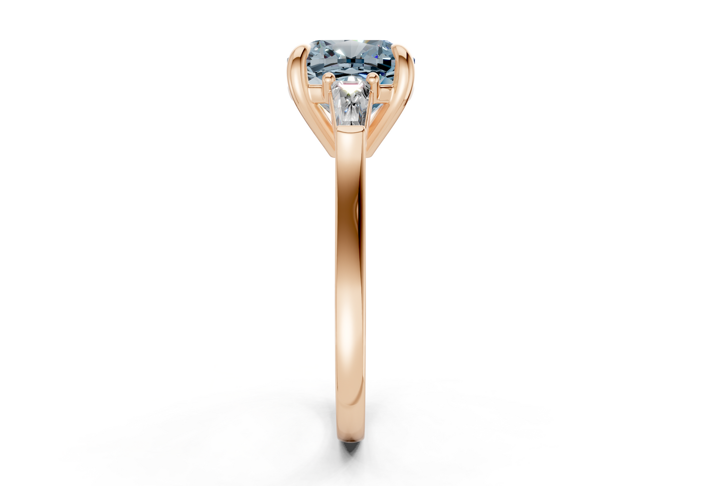 Isla Blue Diamond Three Stone Cushion Square Cut 1.8mm Engagement Ring
