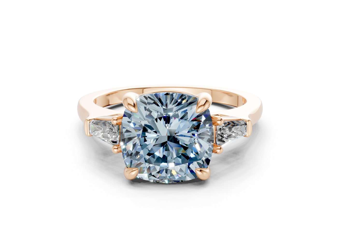 Isla Blue Diamond Three Stone Cushion Square Cut 1.8mm Engagement Ring