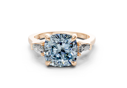 Isla Blue Diamond Three Stone Cushion Square Cut 1.8mm Engagement Ring