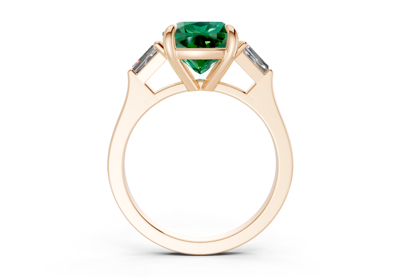 Isla Emerald Gemstone Three Stone Cushion Square Cut 1.8mm Engagement Ring