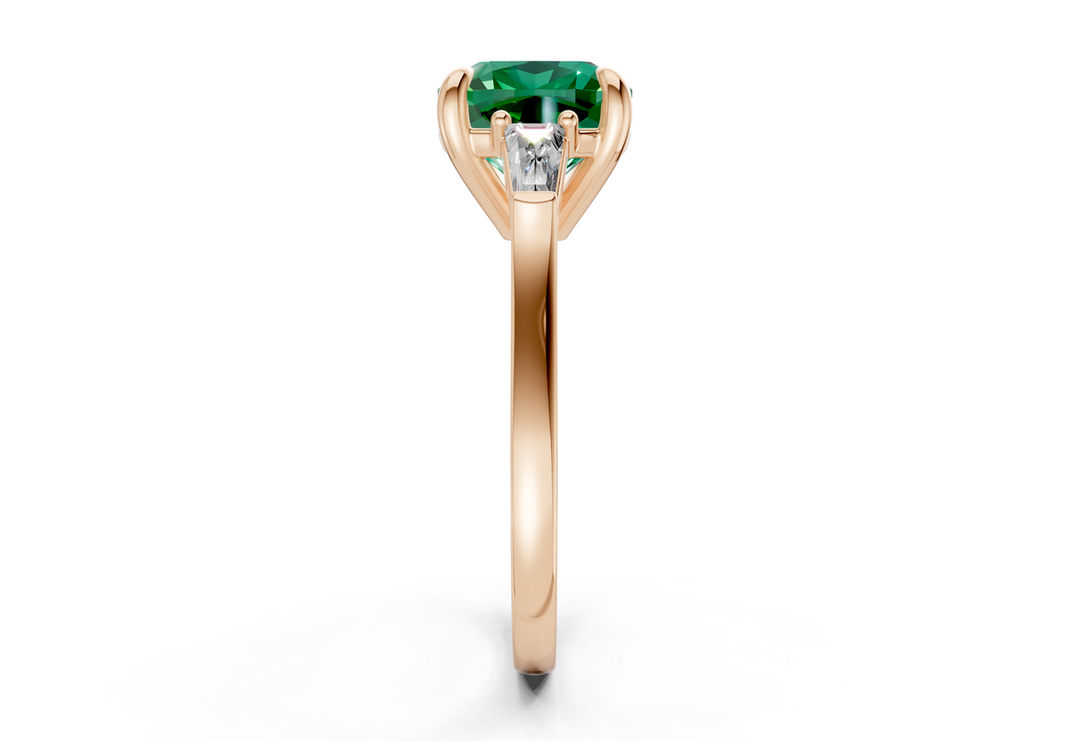 Isla Emerald Gemstone Three Stone Cushion Square Cut 1.8mm Engagement Ring