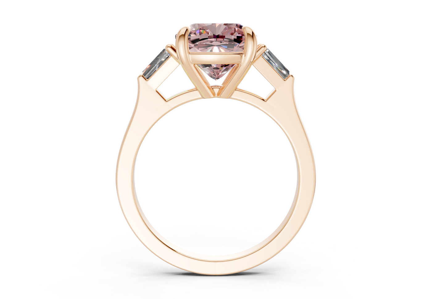 Isla Pink Diamond Three Stone Cushion Square Cut 1.8mm Engagement Ring