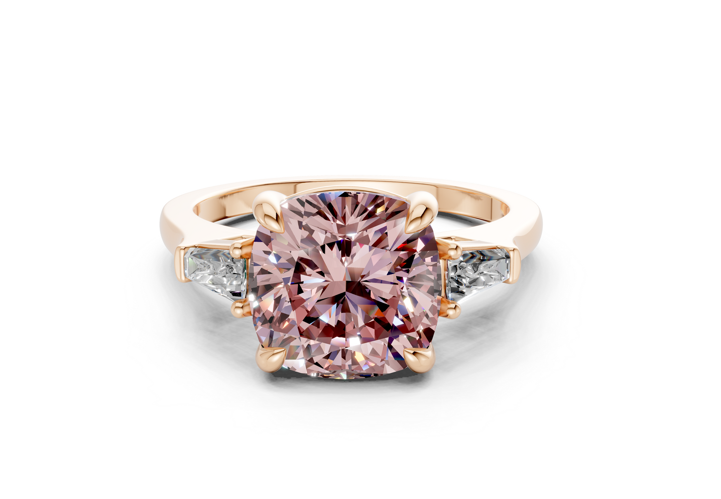 Isla Pink Diamond Three Stone Cushion Square Cut 1.8mm Engagement Ring