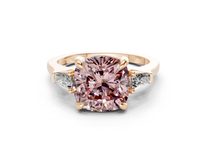 Isla Pink Diamond Three Stone Cushion Square Cut 1.8mm Engagement Ring