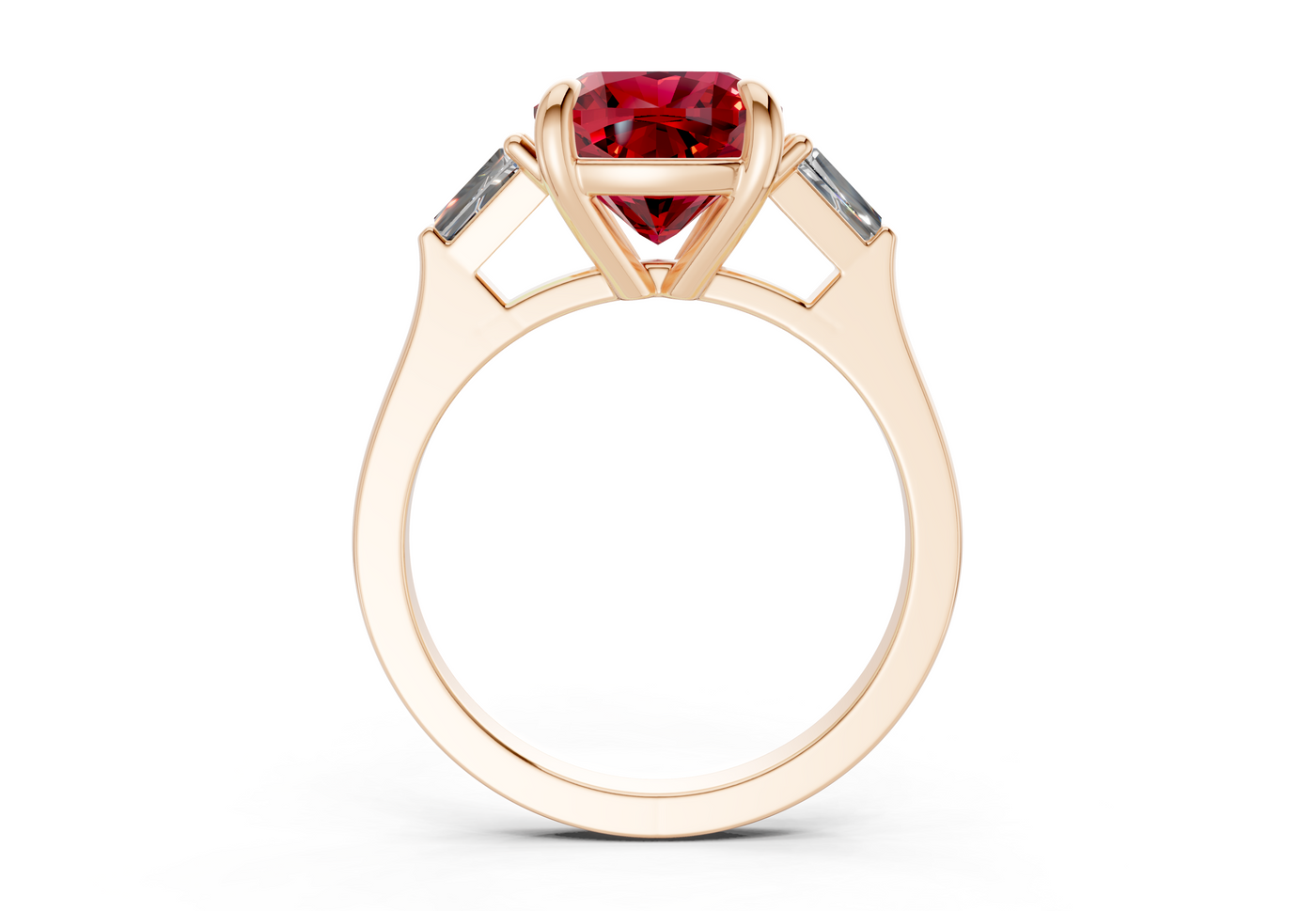 Isla Ruby Gemstone Three Stone Cushion Square Cut 1.8mm Engagement Ring