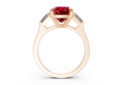 Isla Ruby Gemstone Three Stone Cushion Square Cut 1.8mm Engagement Ring