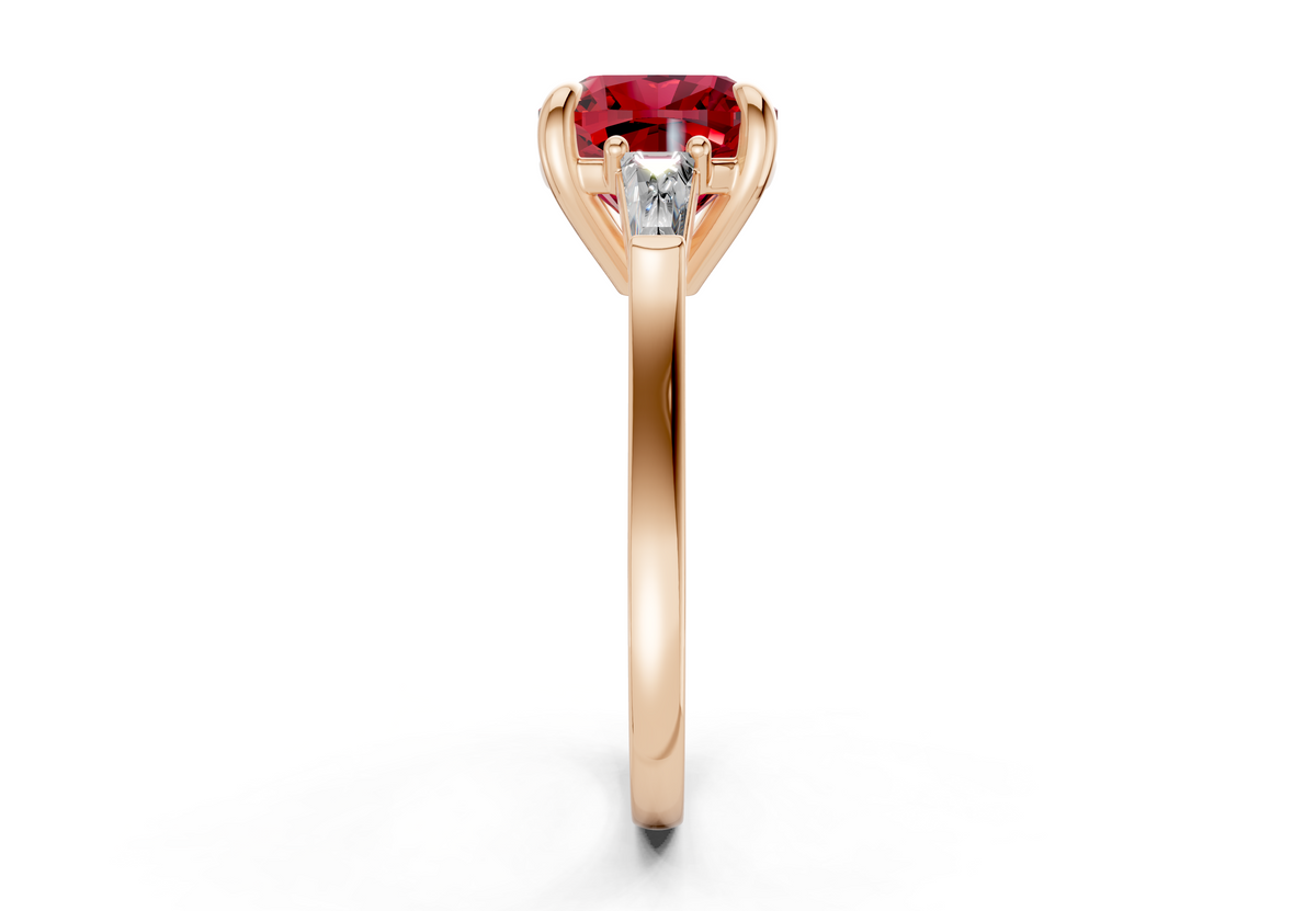 Isla Ruby Gemstone Three Stone Cushion Square Cut 1.8mm Engagement Ring